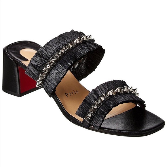 Christian Louboutin  Black Marivodou 55 Raffia & Leather Sandal - Picture 3 of 3